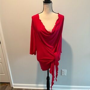 Joseph Ribkoff Red Scoop Neck Blouse Top Women’s size 10 Handkerchief Hem